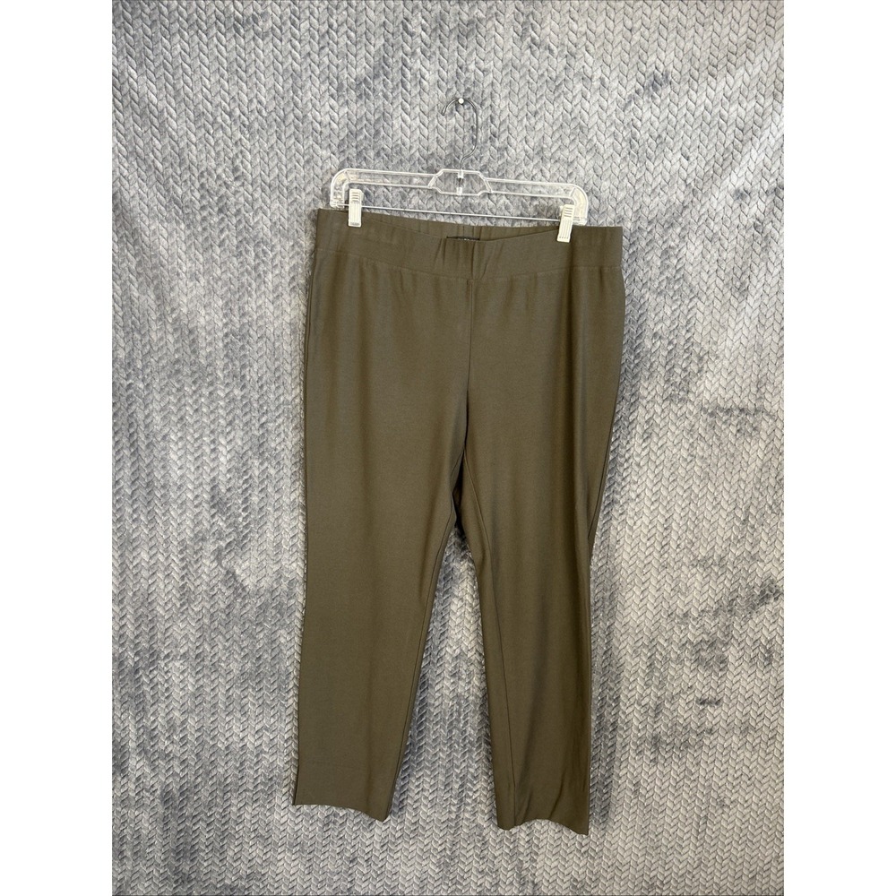 Eileen Fisher Olive Green Washable Stretch Crepe Ankle Pants Medium Made In USA